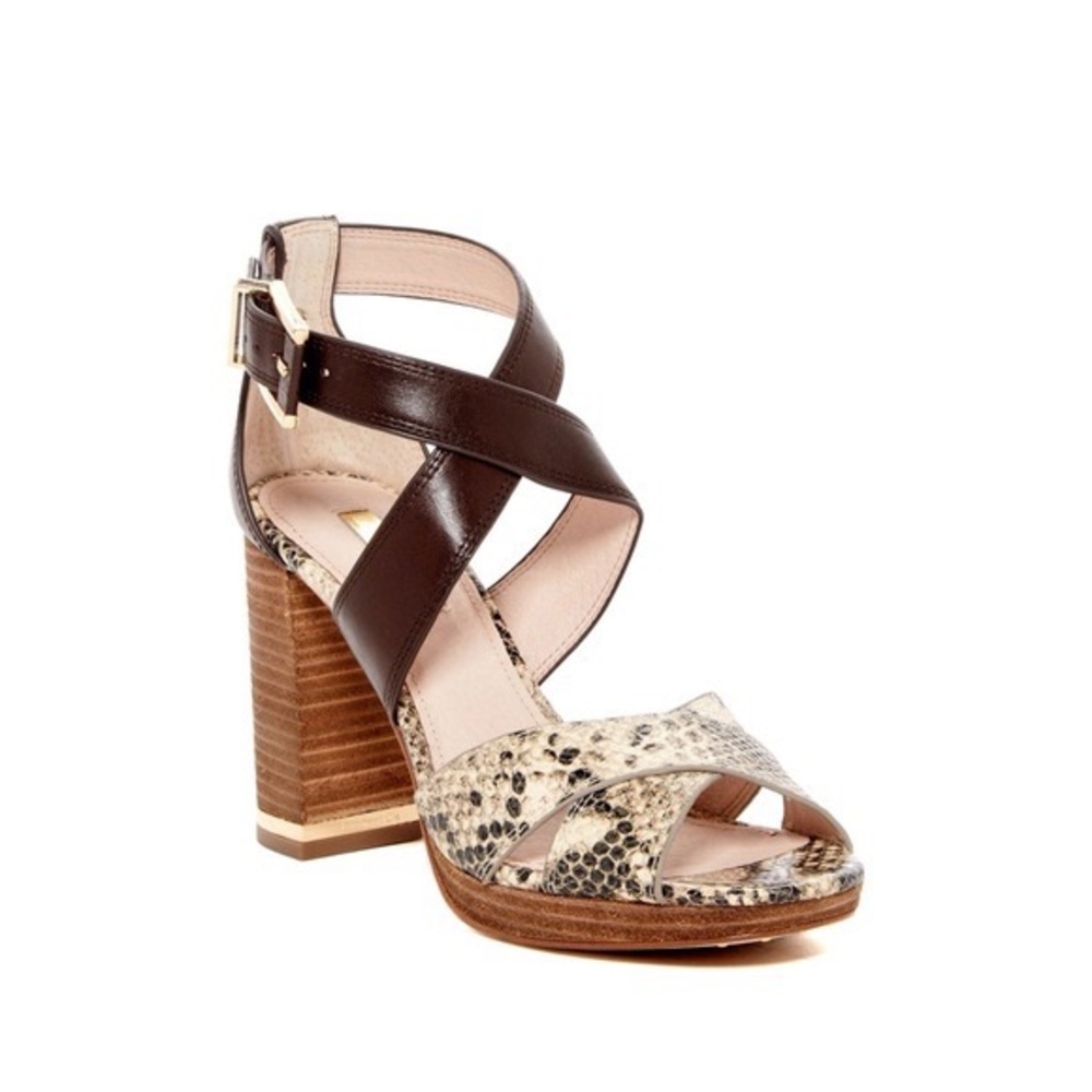 Louis et Cie Brown Snake Print Block Heel Sandal